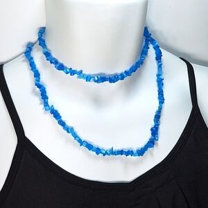 Bright Blue Sea Glass Long Beaded Necklace